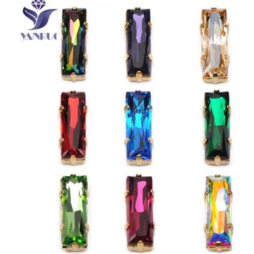 YANRUO 4547 Princess Baguette K9 Crystal Sewing Rhinestones Glass Sewn Stones Crystal Pointback Stones For needlework Clothes