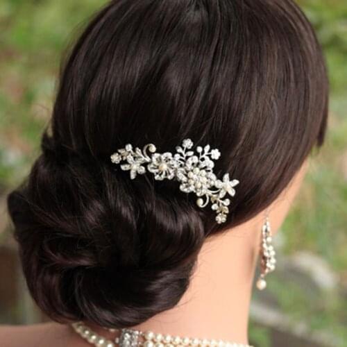 BLIJERY New Fashion Pearls Crystal Wedding Hair Accessories Floral Bridal Hair Combs Headpiece Women Hair Jewelry Brides Tiara