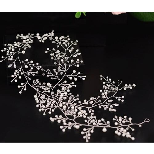 ZMHP120-S Wedding Hair Vine Bridal Hair Accessories for Women Wedding Headpiece Handmade Pearls and Crystal Beaded Silver Color