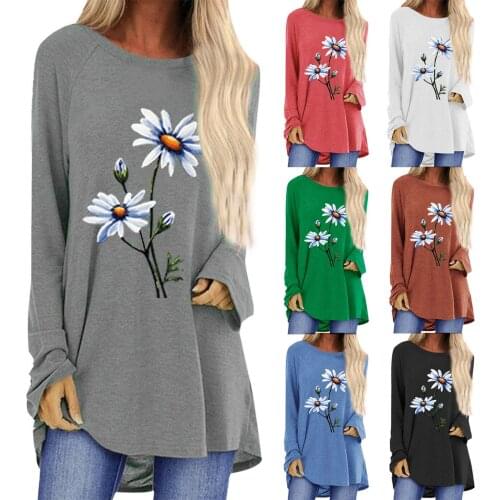 Tops For Womens 2021 New Fashion Floral Print Loose O-Neck Long Sleeve Plus Size T-shirt Femals Multicolor Hiphop femininos