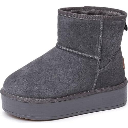 LEOSOXS Winter Shoes Snow Boots Cow Suede Plush Women Boots Warm Platform Flat Women Ankle Boots Casual High Heels Female Shoes