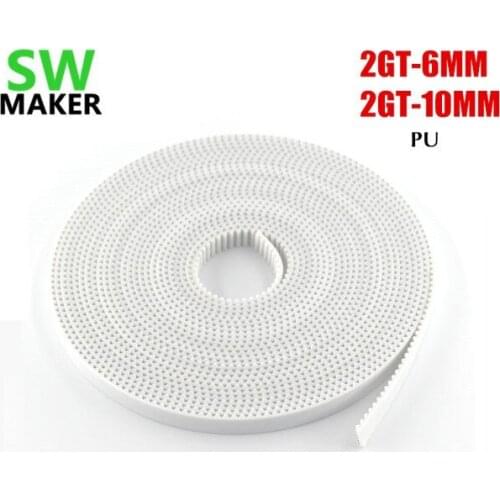 SWMAKER 10M 2GT-10MM 2GT-6MM PU steel wire opening synchronous belt Width 10mm/6mm for Mendel Rostock DIY 3D printer GT2 pulley