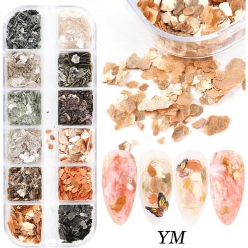 12Grid Nail Abalone Shell Fragments Texture Irregular Natural Sea Shell Slice Charm Nail Stone Decoration Nail Art Paillete GLYM