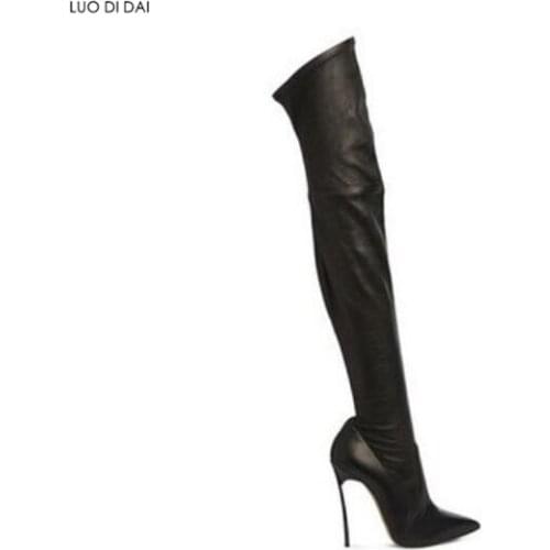 2020 fashion women boots elastic leather long booties thin heel over knee high boots ladies party shoes sock boots women
