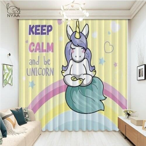 3D Window Curtains Cartoon Unicorn Print For Living Room Bedding Room Home Decor Drapes Curtains Christmas Micro Shading