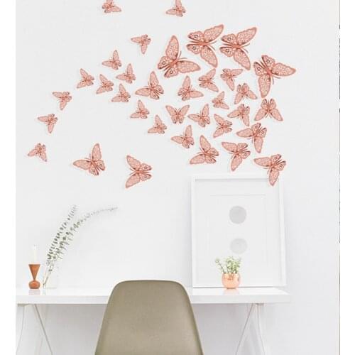 72pcs 3D Hollow Butterfly Wall Stickers Rose gold/Golden/Silver Wall Stickers DIY Art Home Decor Wall Decals Wedding decoration