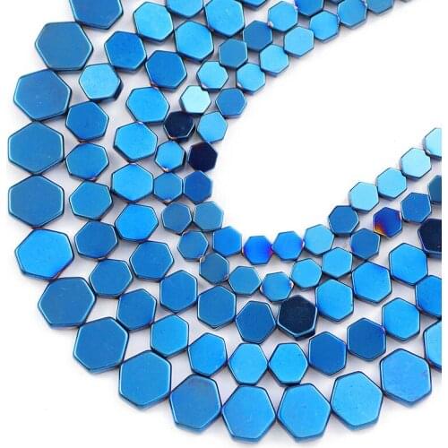 Blue Natural Hematite Stone 4/6/8MM Flat Hexagon Spacer Charm Loose Beads For Jewelry Making Diy Bracelet Necklace Accessories
