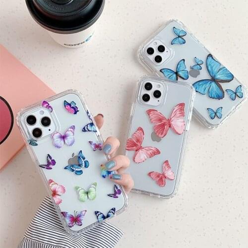 For iphone 11 Case Butterfly Phone Case For iphone 12 Pro Max X XSMAX 7 8 SE 2020 XR Clear Shockproof Protective Cover Fundas