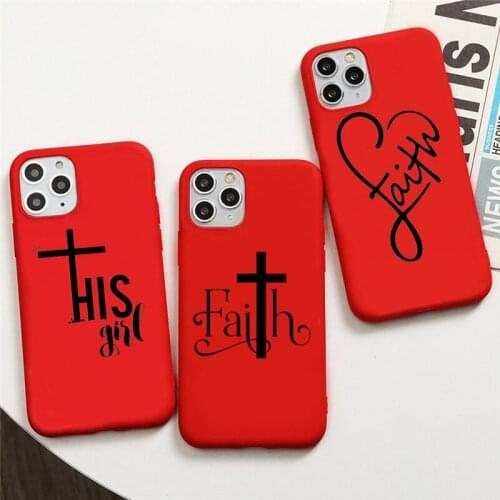 Faith Christian Religious Jesus Cross Phone Case For iPhone XS MAX 11 Pro X XR 7 8 6 Plus Candy Color red Soft Silicone Cover