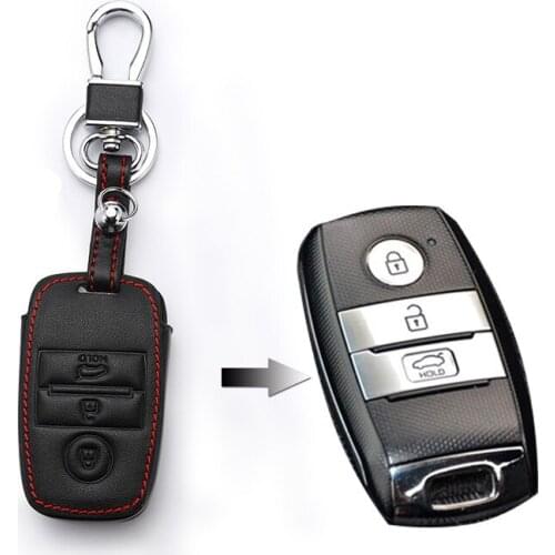 Hand Sewing Leather Key Case Cover Keychain 3 Buttons For KIA KX5 K2 Rio Sportage Cerato Spectra Carens Sorento Flip Folding Key