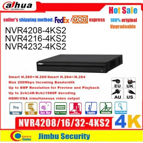 Dahua NVR 4k 8CH 16CH32CH NVR4208-4KS2 NVR4216-4KS2 NVR4232-4KS2 H.265/H.264 Up to 8MP Resolution for Preview and Playback