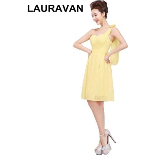 Cheap semi formal short hot pink blue red yellow modest one shoulder high school cheap corset bridesmaid dresses girl dress