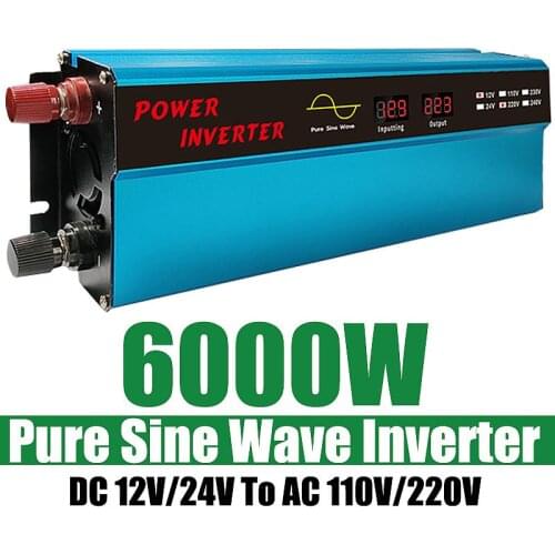 Pure Sine Wave Inverter DC 12V/24V To AC 110V/220V 6000W Peaks Voltage Transformer Power Converter Car Inverter With LCD Display