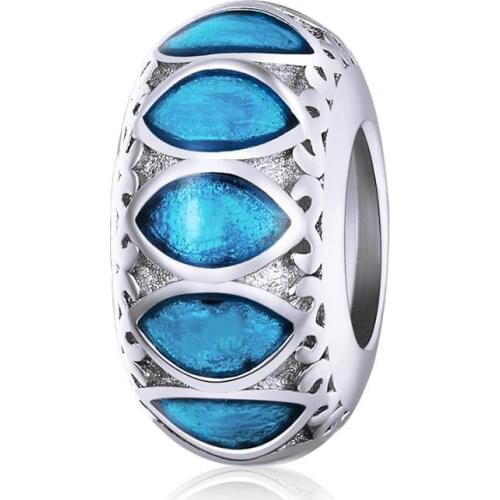 Exquisite Special Blue Zircon Eye Shape Round Loop 925 Sterling Silver Charms Bangle Bead Diy Jewelry Party Gift For Girls