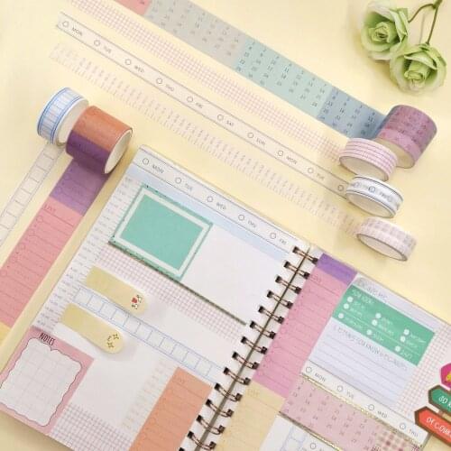 6pcs/set Washi Tape Weekly Daily Calendar Time Planner Sticker Notebook Scrapbooking School Adhesive Stationery Masking Tape
