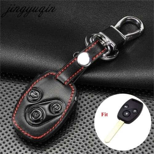 Jingyuqin Leather Key Chain Ring Cover For Honda CR-V Fit Pilot Honda Accord Civic 3 Button Remote Key Case Holder Car Styling