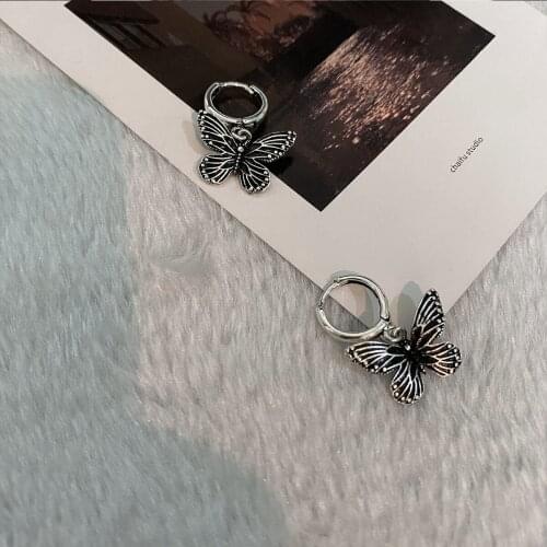 Personality Retro Punk Butterfly Silver Plated Earring for Women Girl Fashion Cool Hip Hop Insect Street Rock Party Jewelry