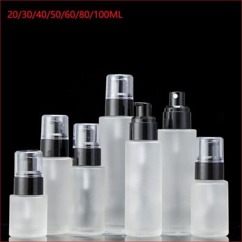 20/30/40/60/80/100ML frosted Empty glass bottle lotion/mist spay pump Cosmetic Packing matt clean Refillable Bottle
