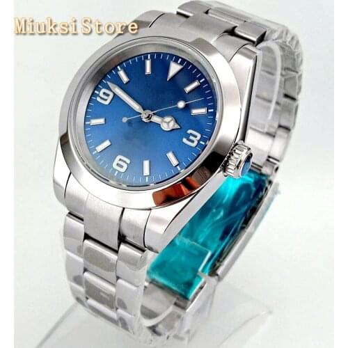 Bliger 40mm mens sterile watches silver case sapphire glass blue dial date luminous mens top automatic watch