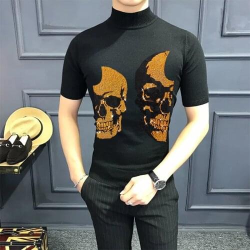 Mens Sweater Comfortable Winter T-Shirt O-Neck Knitting Heavy Craft Design Rhinestone Knitwear Male Fashion Slim Wool Suitable