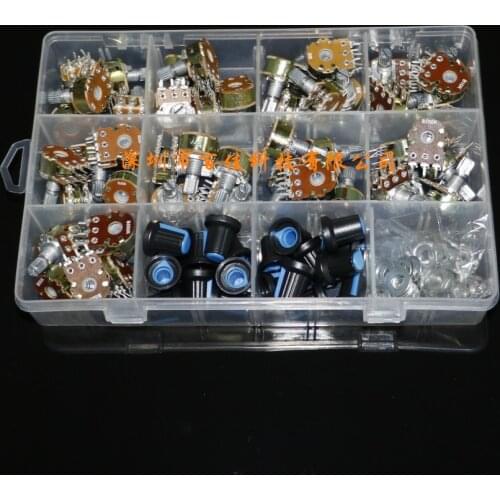 45Pcs B1K/5K/10K/20K/50K/100K/500K/1M with knob double potentiometer set 9 kinds specifications × 5Pcs