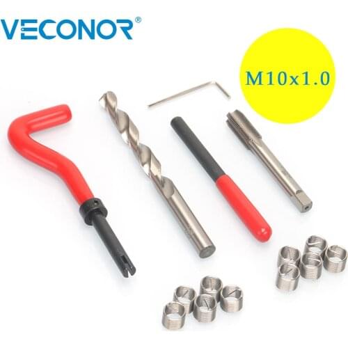 15pcs M10x1.0mm Thread Repair Tool Set Stainless Steel Wire Helical Coil Damaged Thread Insert Combination Garage Hand Tools Kit