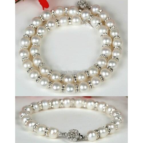 10 NATURAL WHITE HANDMADE CULTURED SHELL PEARL NECKLACE BRACELET SET