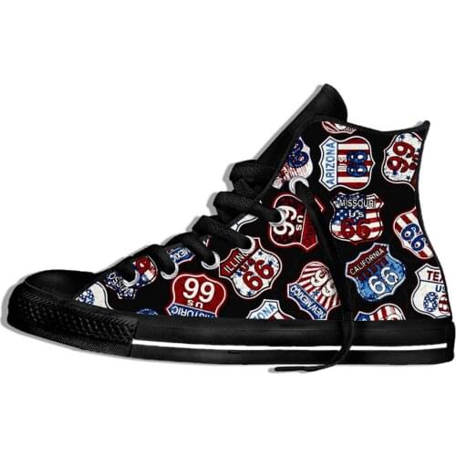 Get our Kicks on Route 66 Novelty Design Fashion Lightweight High Top Canvas Shoes Men Women Casual Breathable Sneakers