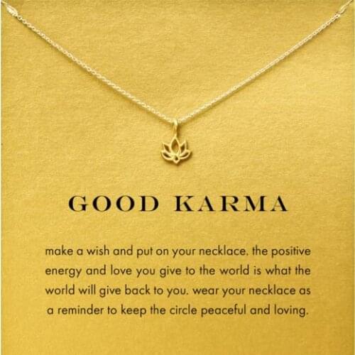 Good Karma Lotus Necklace Gold Color Pendant Necklace Clavicle Chain Statement Necklace Women Jewelry
