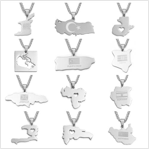 Trinidad & Tobago Turkey Canada Puerto Rico Kenya Jamaica Venezuela Suriname Haiti Dominican South Sunan Guatemala Map Necklaces