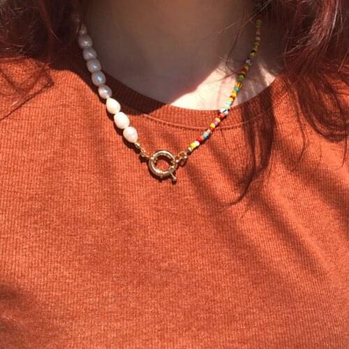 Women real freshwater pearl necklace bohemian colorful bead handmade 2020 Statement Jewelry аксессуары gift for friend Wholesale