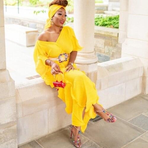 Africa Pleats Pleated New Flare Sleeve Long Dress Loose Large Ruffle Irregular Lady Long Dresses African Maxi Dresses For Women