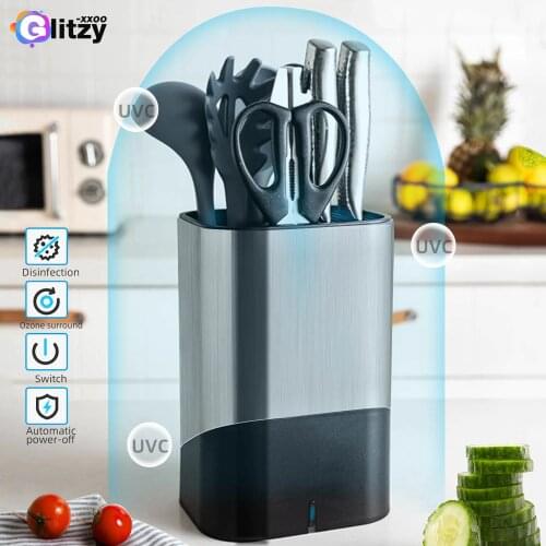 Kitchen Knife Holder Stand Sterilization Fork Knives Block Chef Cleavers Sterilizers Intelligent Stainless Steel Rack Accessory