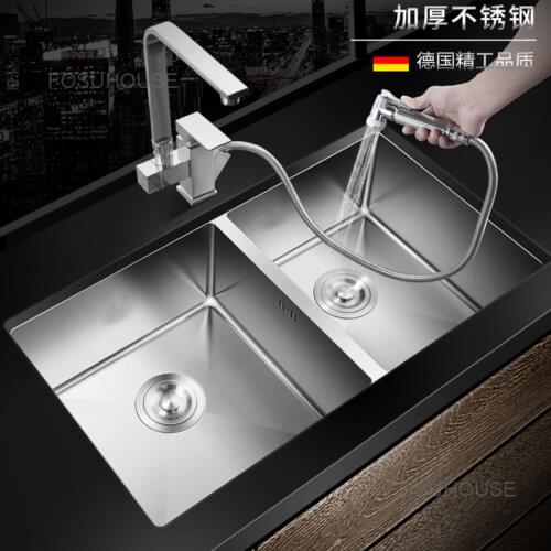 Under Stage Sink Double Sink Kitchen Sink Stainless Steel Hand made Household Sink kitchen sink stainless steel kitchen fixtures