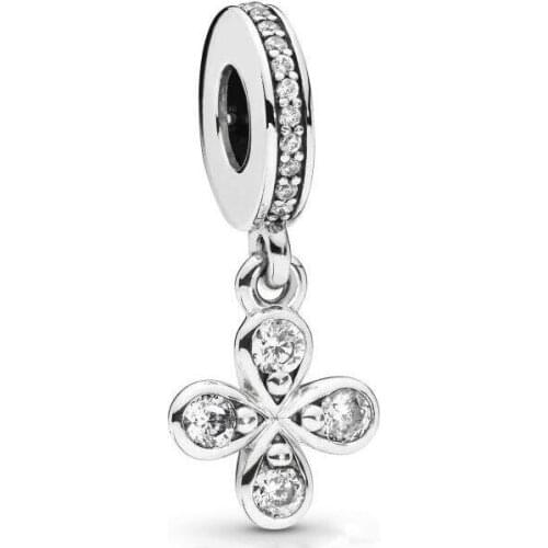 Genuine 925 Sterling Silver Bead Four Petal Flower Charm Pendant Beads Fit Pan Women Bracelet & Necklace Diy Jewelry