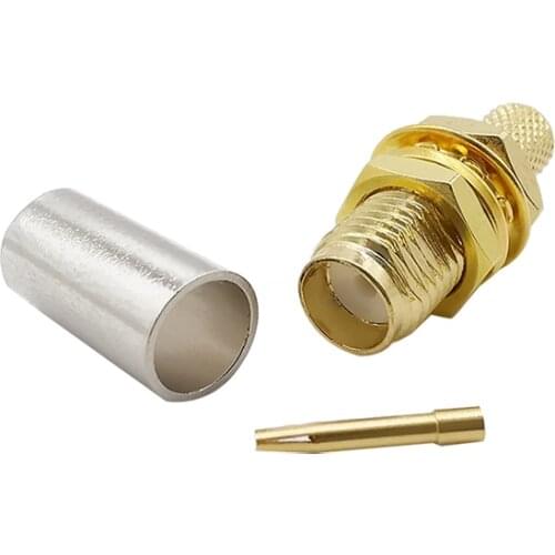 RF Coax SMA Connector SMA Female Plug Crimp Solder Center Nut Bulkhead Crimp Connector for RG58 RG142 RG400 LMR195 Cabl