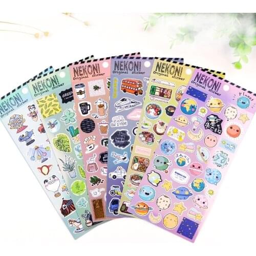 Cute Cartoon Diary Stickers Scrapbooking Material Coffee Bento Planet Potted Plants Pattern Junk Journal Diary Decoration 2021