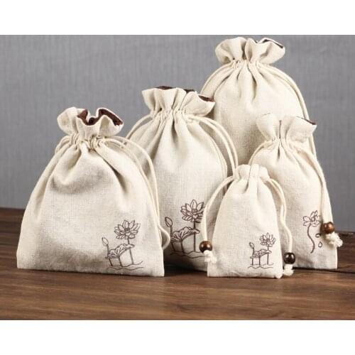 Multi size White Cotton Linen Cloth Bag Velvet Drawstring Jewelry Make up Travel Bag Beads Bracelet Necklace Storage Bag 2pcs