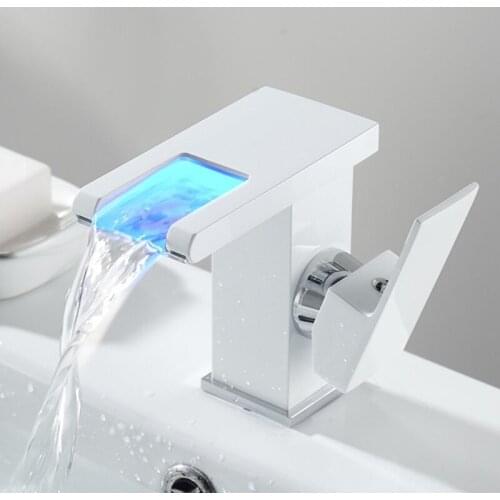 LED Waterfall Kitchen Bathroom Basin Sink Taps Faucet Temperature Color Change M17E