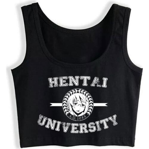Crop Top Sport Hentai University Fit Vintage Sleeveless Tops Women