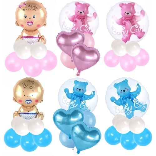 Baby Boy Girl Blue Pink Bubble Balloon Gender Reveal Babyshower Bear Foil Balloons Kids 1st Birthday Party Decorations supplies
