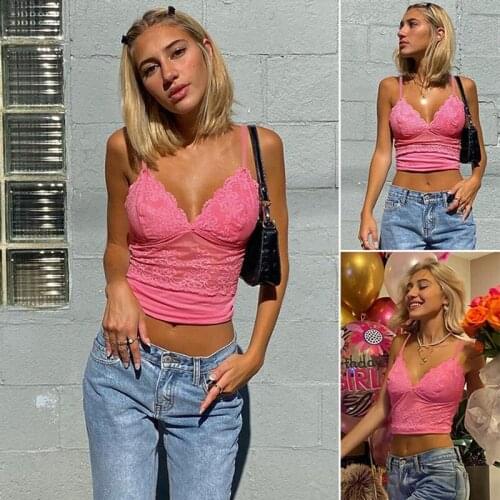 Womens Embroidered Lace Deep V Tight Navel Pink