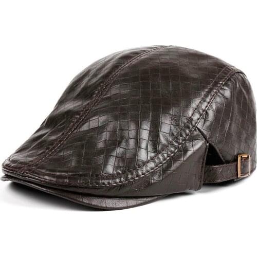 Winter Unisex Genuine Leather Duckbill Boina Thin Berets Hats For Men/Women Leisure Black/Brown 54-61cm Fitted Cabbie Bonnet