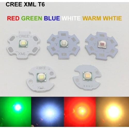 1PCS CREE XML XM-L T6 LED U2 10W Cold White Warm White Blue Red Green UV LED Emitter Diode with 12mm 14mm 16mm 20mm PCB for DIY