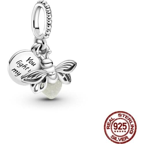 100% Real 925 Sterling Silver Luminous Firefly O Charm Fit Original 3mm Bracelet For Women Birthday Fashion Jewelry Gift