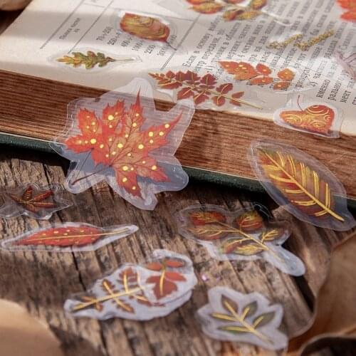 Bronzing Leaf Stickers 2pcs PET Decorative Leaves aesthetic custom label sticker Diary scrapbooking handmade craft supplies