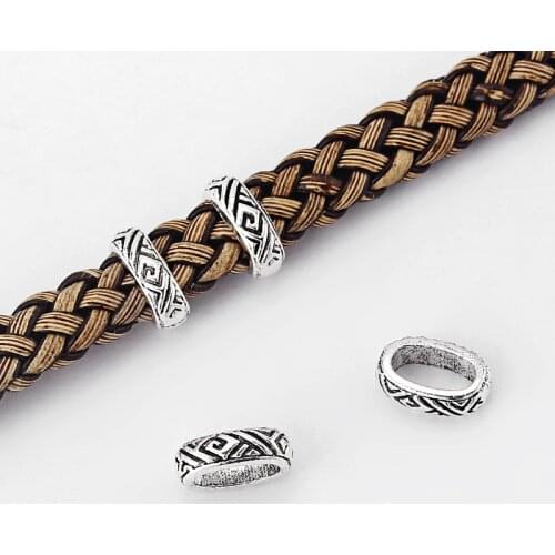 20pcs Geometric Patterns Charms Slider Spacer Beads for 9*5mm Leather Cord Jewelry Making Accessories Findings