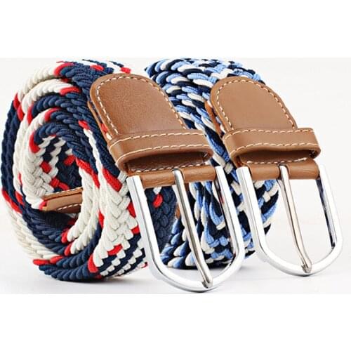2021 Hot Colors Men Women Casual Knitted pin buckle Belt Woven Canvas Elastic Stretch Belts 107cm 23 colors fashion belt bl564