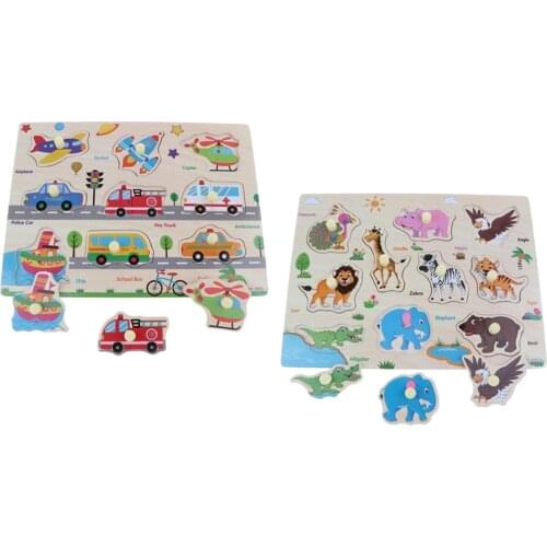2x Wooden Puzzles Kids Toddlers Early Education Cognitive Pre-school Toy