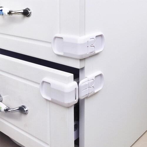 5Pcs/Set Plastic 90 Degree Angle Double Snap Safety Cabinet Drawer Locks Baby Safety Protection Lock Kids Baby Safety Locks